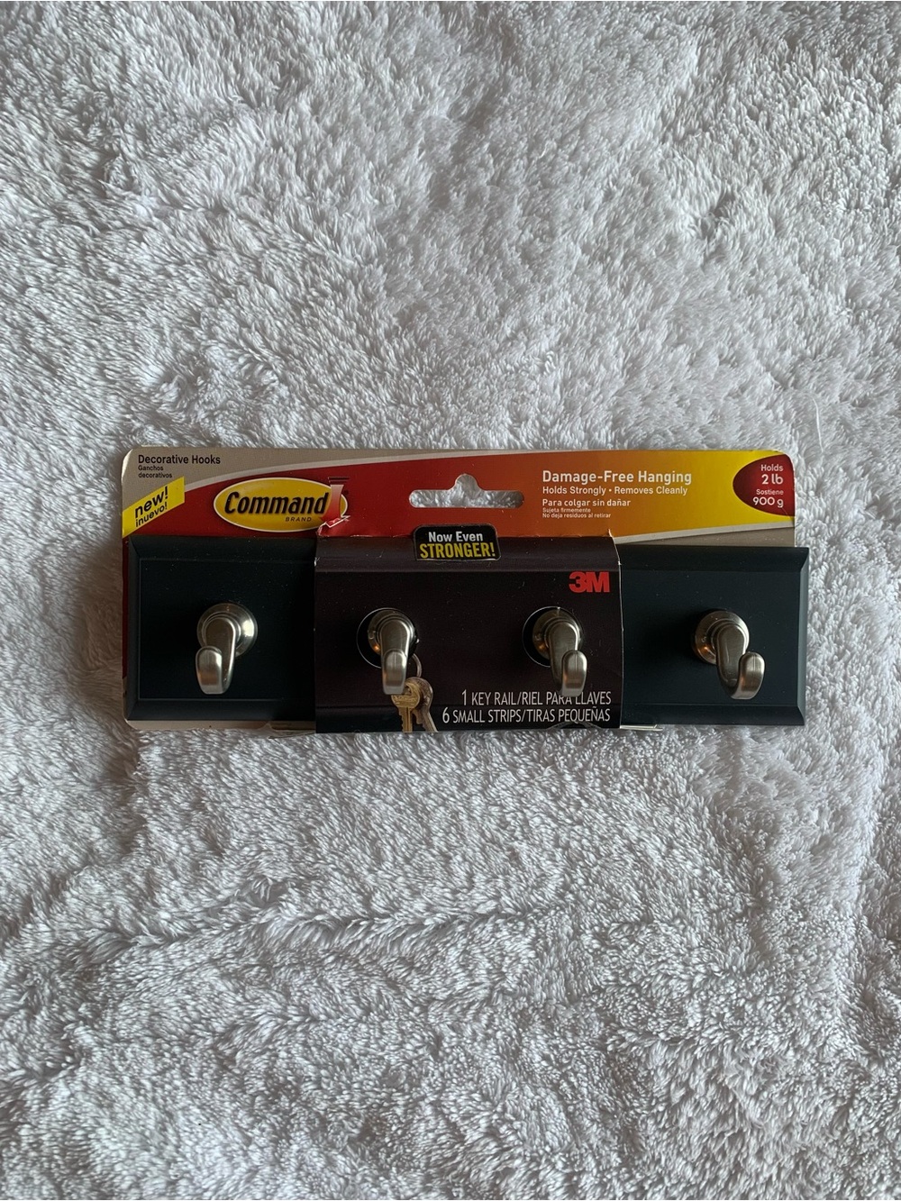 NEW 3M Command Decorative Key Rail Damage-Free Hanging (Slate / Black & Silver)